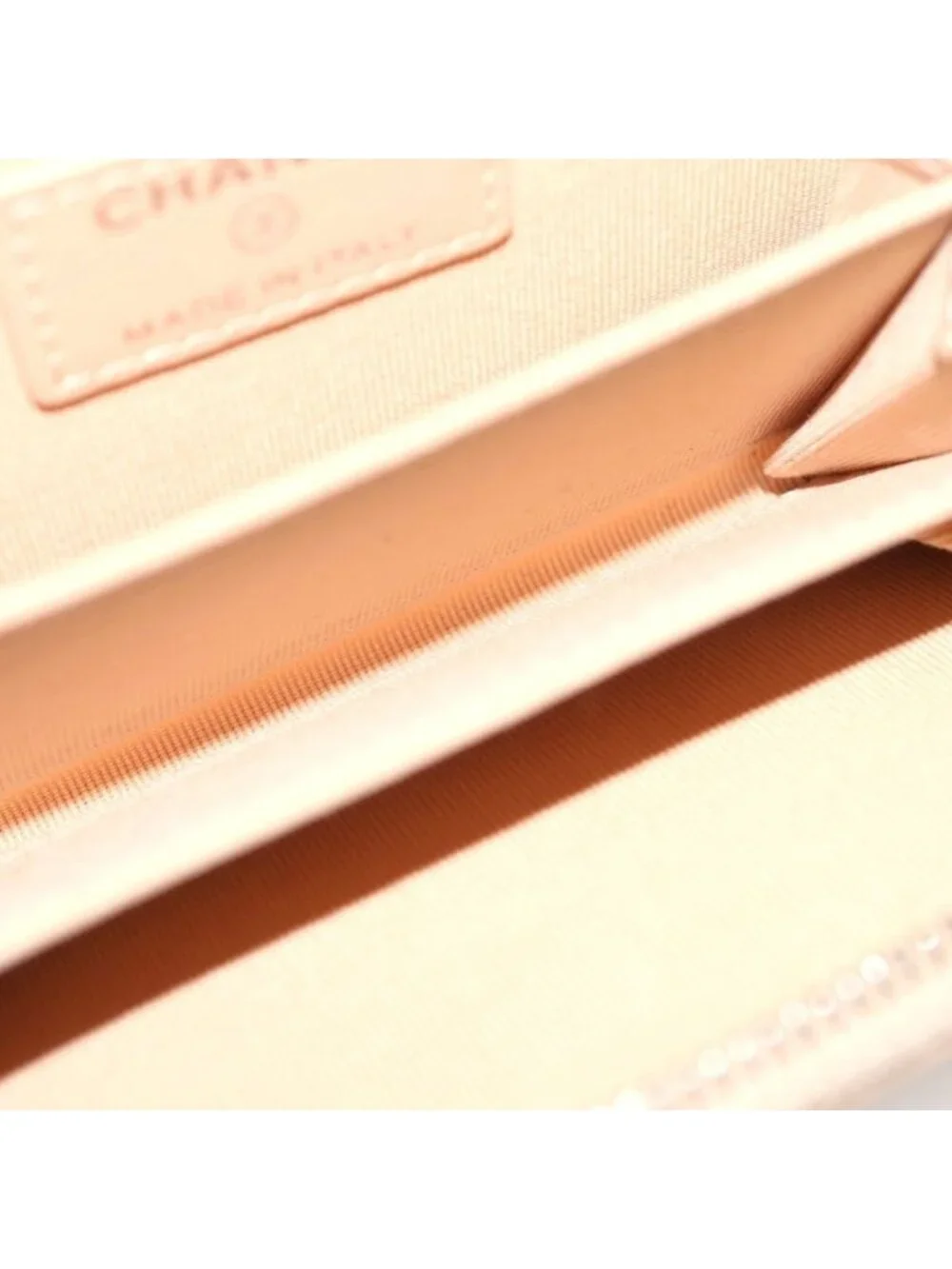 Chanel Quilted Classic Zip Coin Case Mini Wallet Beige Caviar Leather Silver